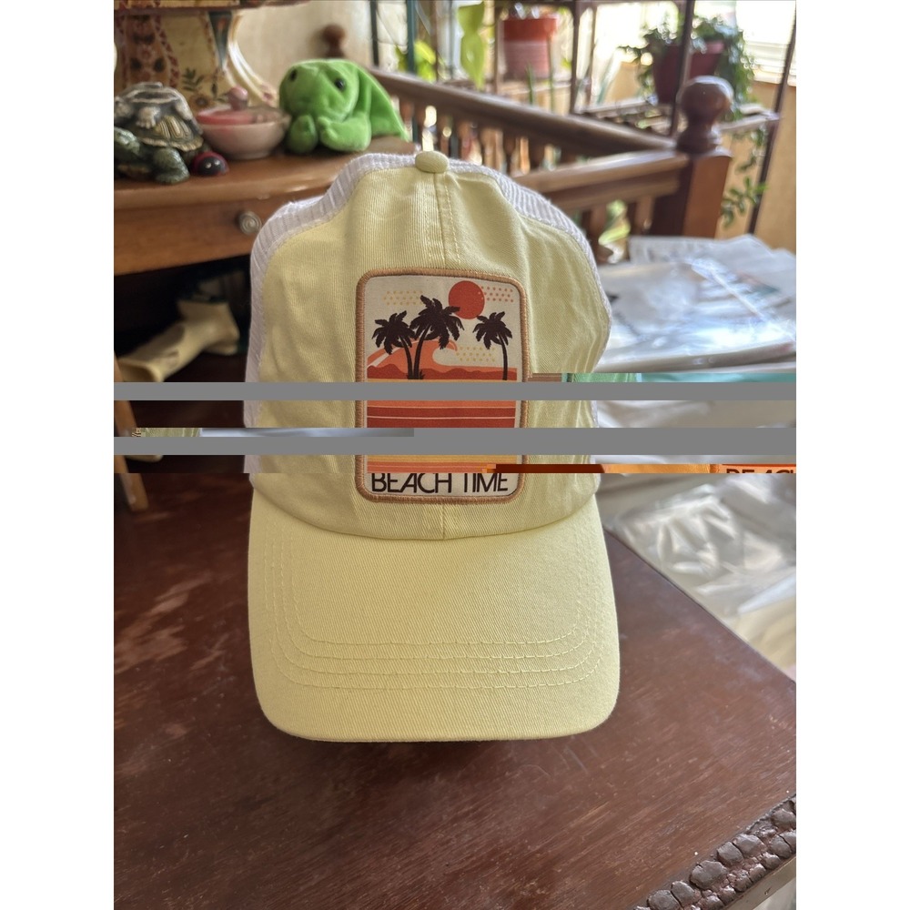 Womans - Beach Time - Yellow & White Trucker Style Baseball Hat David & Young